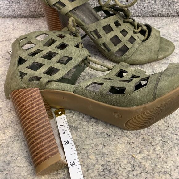 G by Guess Green Peep-Toe Booties Cut-Out Lace Up Women's Size 8 - Picture 8 of 9